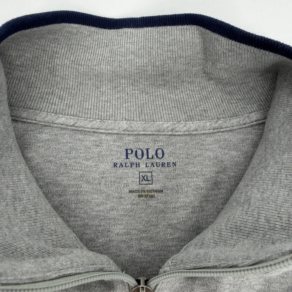 Polo Ralph Lauren Men Gray Full Zip Track Jacket XL Navy Stripe Cotton RN41381